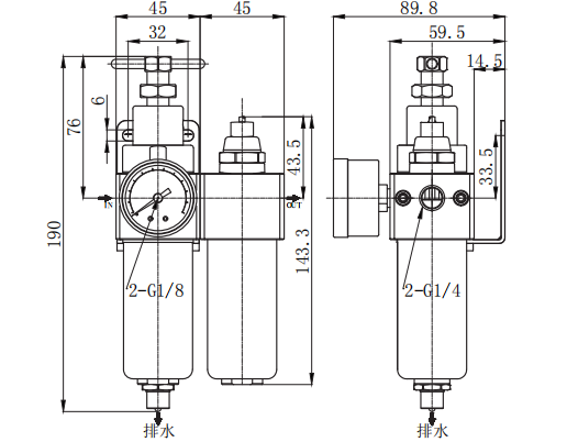 Stainless Steel Mini F.R.L Combination 2