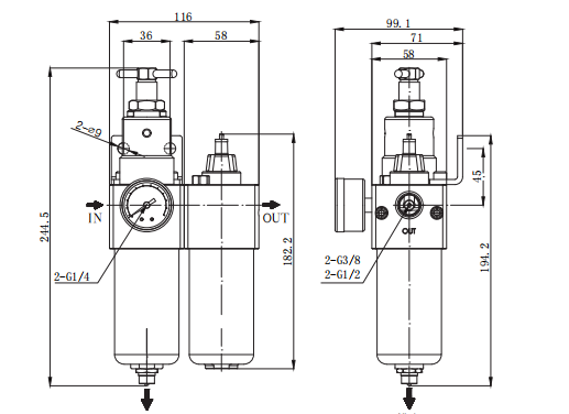 Stainless Steel Mini F.R.L Combination 3